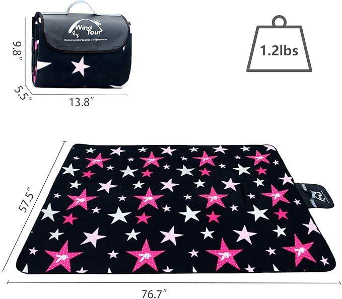 Wind Tour Family Outdoor Waterproof Durable Picnic Blankets with Carry Strap Foldable Sandproof Picnic Floor Mat for Kids Playground Camping Hiking Grass Travelling (1, Star -150 * 200cm)