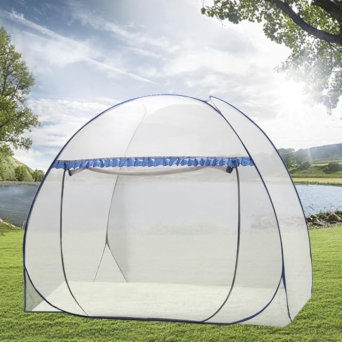 Mengersi Mosquito Net Tent for Bed,Pop-Up Bed Canopy with Net Bottom,Mosquito Netting Bed Tent for Kids Girls Boys,Bed,Suit for Indoor Outdoor (Full/Queen, Blue)