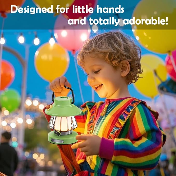 Camping Lantern for Kid Toddler Flashlight with Soft Light & Eye Protection Indoor Outdoor Hanging Tent Portable Night Light Battery Operated Sky Lanterns Rechargeable Lamp Gear Essentials Gift Green