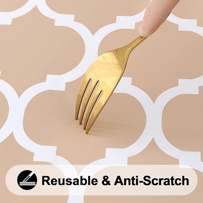 Smiry Rectangle Picnic Table Cover, Waterproof Elastic Fitted Camping Tablecloths for 8 Foot Tables, Wipeable Flannel Backed Vinyl Tablecloth Protector for Indoor, Outdoor (Khaki, 36x96 Inches)