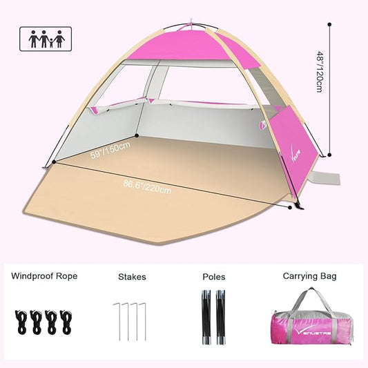 Venustas Beach Tent Sun Shelter for 3-10 Person, UPF 50+ UV Protection Canopy, Lightweight and Easy Setup Cabana, Portable Beach Shade
