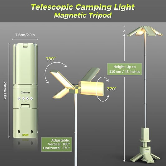 Telescopic Camping Lights Rechargeable 14000 mAh Led Multifunction Magnetic Lanterns Job Site Lighting Cordless Dimmable Camping Tent Lamp Portable Power Supply 6000LM IPX5 Waterproof (White)