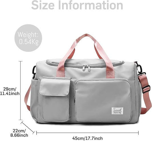 Travel Duffel Bag with Shoes Compartment Sports Gym Bag with Dry Wet Separated Pocket for Men and Women, Overnight Bag Weekender Bag Training Handbag Yoga Bag - Gray Pink