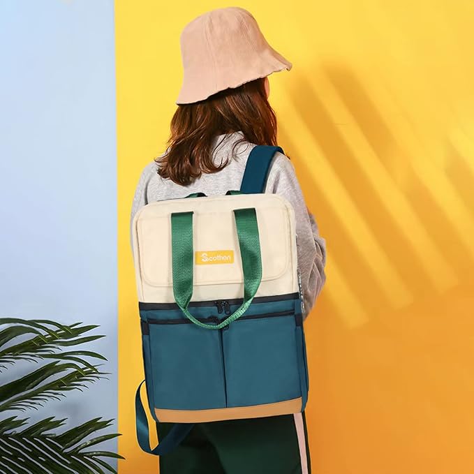 Backpack Cooler with Double Decker & 12 Ice Packs- Keeps 36 Cans Cold for Up to 24 Hours- Waterproof & Leak Proof Insulated Cooler Backpack- Stylish Cooler Bookbag for Women Travel Work Beach