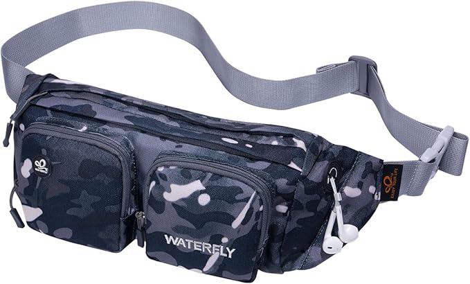 WATERFLY Fanny Pack Waist Bag: Travel Hip Pouch Bum Bag Plus Size Crossbody Fannie Pack Adjustable Belt Waistpack Phanny Fannypack for Man Woman Hiking Walking Jogging