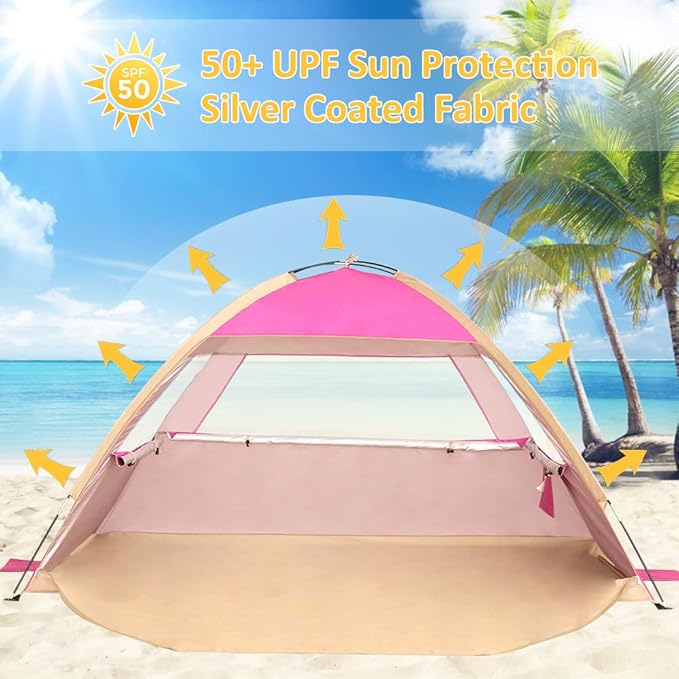 Venustas Beach Tent Sun Shelter for 3-10 Person, UPF 50+ UV Protection Canopy, Lightweight and Easy Setup Cabana, Portable Beach Shade