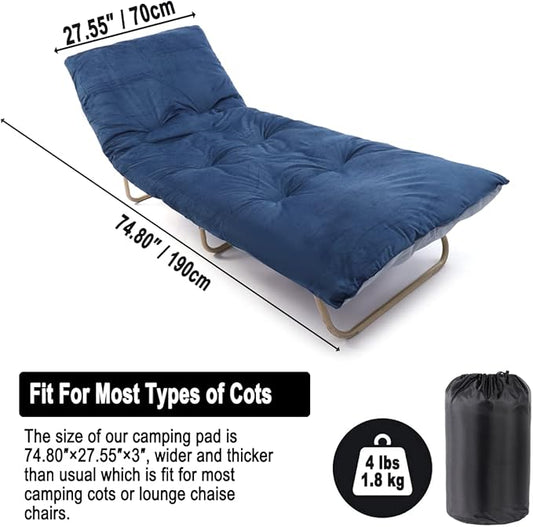 Sleeping Cot Pads (75" x 28") with Elastic Straps Portable for Outdoor & Hiking, Cotton Soft Thick Camping Cot Pad,Waterproof