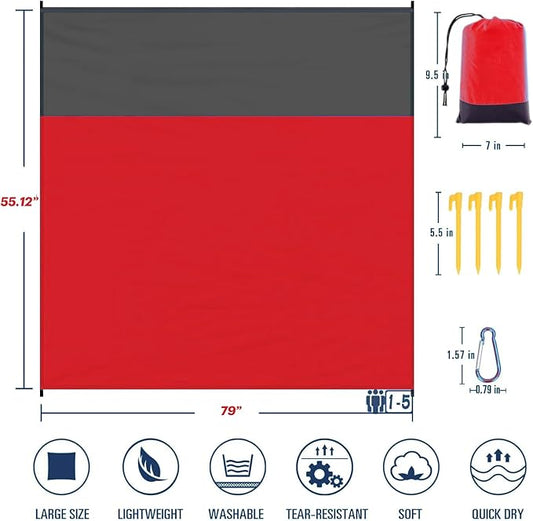 Beach Blanket Sandproof Waterproof, Beach Essentials Extra Large Beach Mat, 79" X 55" Oversized Durable Outdoor Picnic Mat Storage Bag for 1-4 Adults, Beach Accessories for Travel, Camping, Hiking
