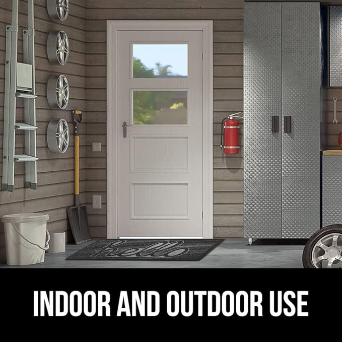 GORILLA GRIP 100% Waterproof All-Season WeatherMax Doormat, 23x35, Durable Natural Rubber, Stain and Fade Resistant, Low Profile, Indoor Outdoor Door Mats, Easy Clean Patio Entry Mat, Charcoal Hello