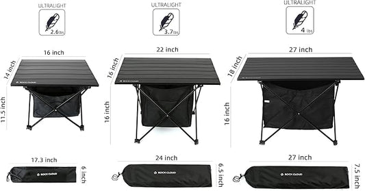 ROCK CLOUD Portable Camping Table Ultralight Aluminum Camp Table with Storage Bag Folding Beach Table for Camping Hiking Backpacking Outdoor Picnic, Size L