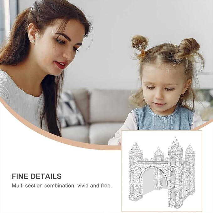 1 Set Colorizing 3D Castle Paper Fairy Tale Castle Paintable Cardboard Castle Kids Art Craft Supplies for Indoor Outdoor Fun
