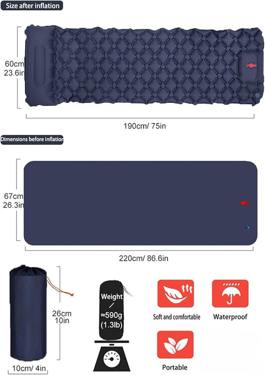 Sleeping Pad for Camping- Ultralight Inflatable Sleeping Mat with Built-in Foot Pump & Pillow, Upgraded Compact Camping Air Mattress for Camping, Backpacking, Hiking (Dark Blue)