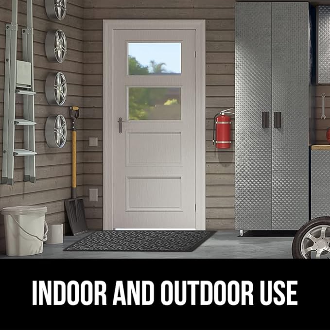 GORILLA GRIP 100% Waterproof All-Season WeatherMax Doormat, 47x35, Durable Natural Rubber, Stain and Fade Resistant, Low Profile, Indoor Outdoor Door Mats, Easy Clean Patio Entry Mat, Slate Geometric