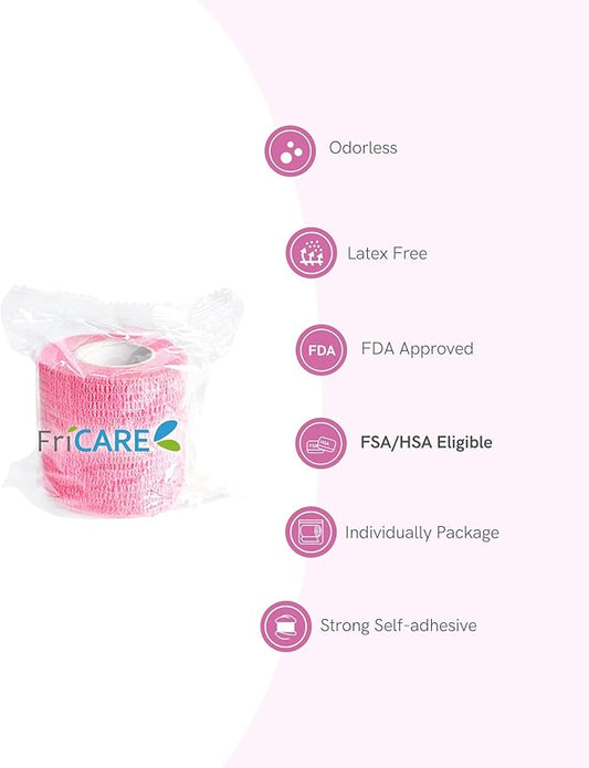 FriCARE Self Adhesive Bandage Wrap, Medical Tape in First Aid Kit, Cohesive Bandages for Wounds Sport Vet, FSA/HSA Eligible, 2 Inches X 5 Yards 16 Rolls, Glowing