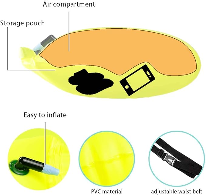 YW 2 Pack 20L Waterproof Dry Bags Swim Bouy Float Swimming Marine Safety Inflatable Bubble Bag Visible with Storage Space & Adjustable Waist Belt,Lightweight for Swimmer,Training,Kayaking,Snorkeling
