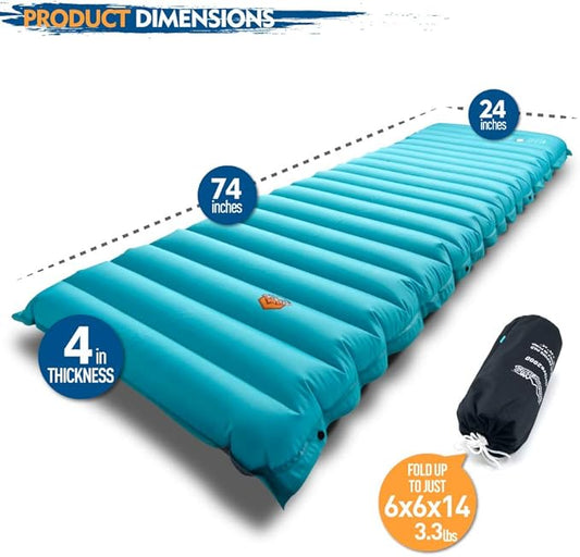 ZOOOBELIVES Extra Thickness Inflatable Sleeping Pad with Built-in Pump, Most Comfortable Camping Mattress for Backpacking, Car Traveling and Hiking, Compact and Lightweight - Airlive2000