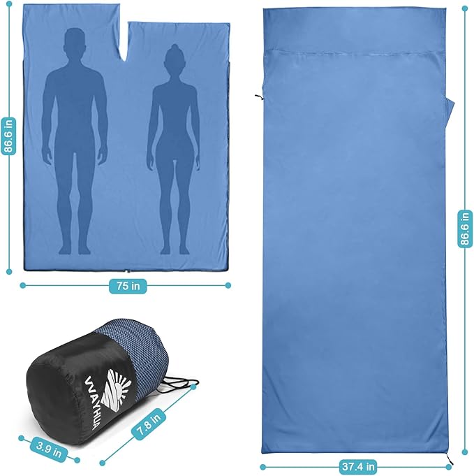 Sleeping Bag Liner, Self Tan Sleep Sack, Adult Sleep Sack, Two-Way-Zipper Expose Feet Separately, Portable Single Camping Travel Sheets for Hotel,Hostels,Business Trips