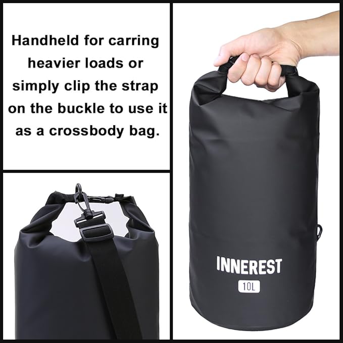 Waterproof Dry Bag Lightweight Sack for Outdoor Water Recreation Beach Boating Camping Fishing Kayaking with a Waterproof phone pouch (Matte Black, 10L)