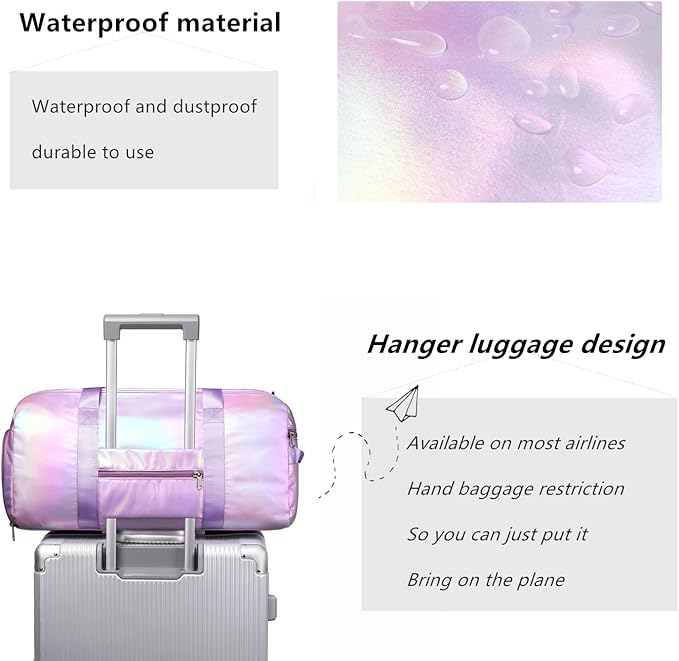 Girls Sports Duffel Bags Woman Travel Bag Overnight Duffle Bag Kids Sports Gym Bag With Shoe Compartment Wet Pocket (Matte Purple)