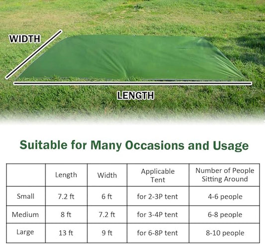 ayamaya Tent Footprint, PU 3000 Waterproof Tent Ground Cloth Large Size for 2-8 Person Family Camping Tents Ground Sheet Mat with 6 Tent Stakes for Camping Hiking Picnic - 13x9FT /8x7FT /6x7FT /5x7FT