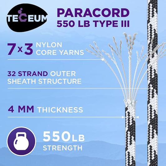 TECEUM Heavy Duty Rope 1000 – 1000ft / 200ft / 100ft / 50ft – 40+ Colors – Utility Rope for Survival & Camping Gear – Nylon String, Camping Rope, para Cord, Utility Nylon Rope, Tent Cord