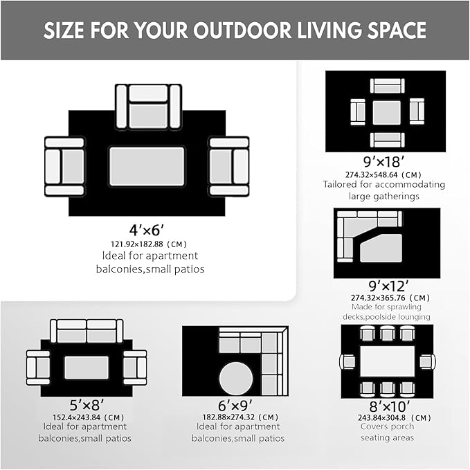 wikiwiki Outdoor Rug, 5x8ft Waterproof Reversible Mat Indoor Outdoor Rugs Carpet, Small Area Rug Plastic Straw Rug for Patio Deck Balcony Pool RV Camping Beach Picnic, Black & White, Rugscape Series