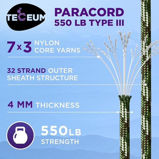 TECEUM Heavy Duty Rope 1000 – 1000ft / 200ft / 100ft / 50ft – 40+ Colors – Utility Rope for Survival & Camping Gear – Nylon String, Camping Rope, para Cord, Utility Nylon Rope, Tent Cord