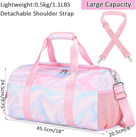 Travel Duffle Bag for Girls - Water Resistant Overnight Weekend Carry On Sports Gym Dance Bag with Shoe Compartment