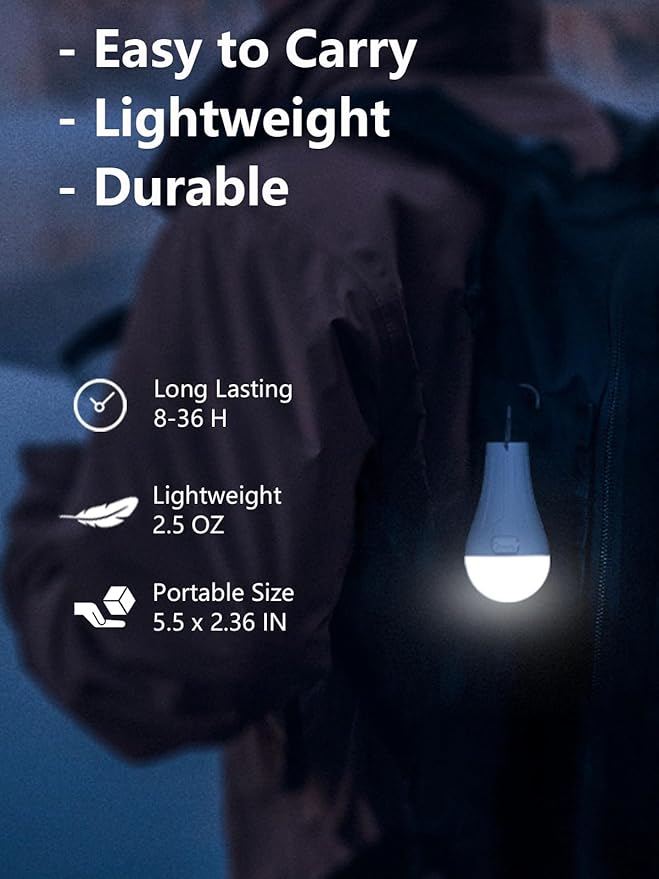 LED Tent Lights Rechargeable Camping Light Bulbs, Gifts for Men Dad Grandpa, 2-Pack Waterproof LED Tent Lamp with 4 Lighting Modes for Outdoor Camping Hiking Hurricane