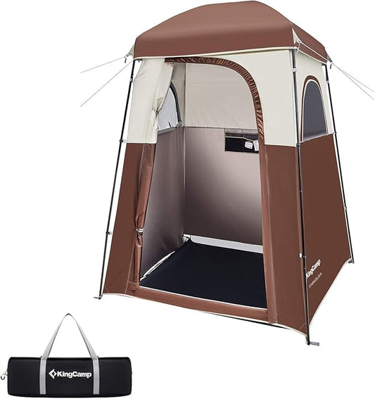 Bundle of KingCamp Oversize Coffee Camping Shower Tent and Blue Outdoor Shower Tents for Camping Changing Dressing Room Portable Toilet Tent, Easy Set Up, More Space Than Pop Up Privacy Tent