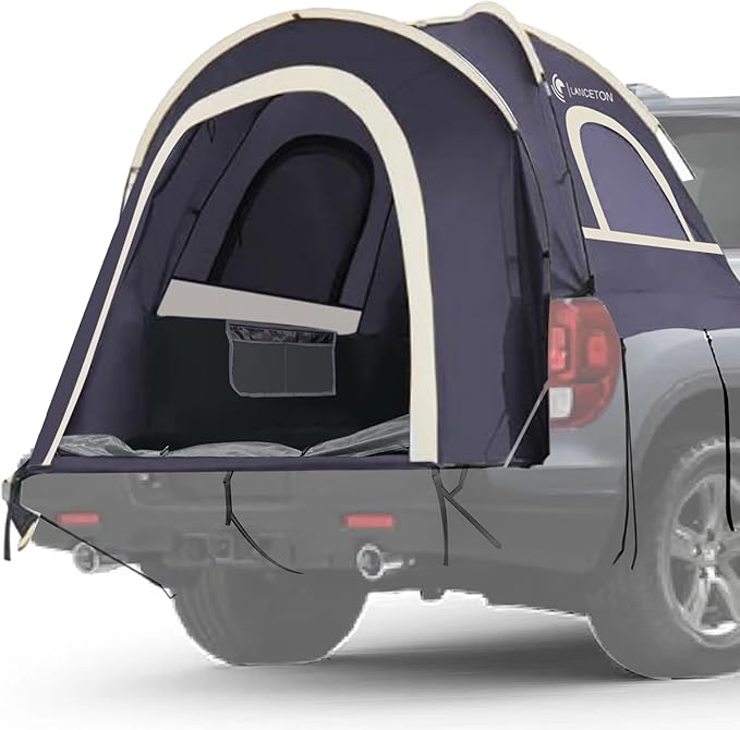 Pickup Truck Tent, Fit 5.5-6, 6.5ft Truck Bed, Waterproof PU3000 high Density Polyester Oxford, Windproof Pole and Insect-Prevention Double Layer Mesh Window & Door, Unique Rear Window Pipe
