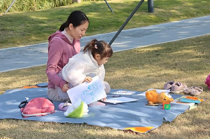 Orga'Neat Pocket Picnic Blanket, Sandproof Lightweight Pocket Camping Tarp, 55″x 79″ Foldable & Fits into Small Bag, Water Resistant Washable Quick Dry Compact Beach Mat for Outdoor Recreation