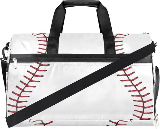 Baseball Dry Wet Depart Duffle Overnight Bag with Shoes Compartment & Wet Pockets, Water Resistant Weekender Travel Gym Pouch For Swim Gymnastics Ballet Sleepovers