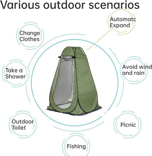 Versatile Pop-Up Privacy Tent for Outdoor Shower, Changing Room, Portable Toilet, and Camping Shelter - Olive drab, Military Green - with Zipper Doors and Windows - 47.24“x47.24”x74.80“