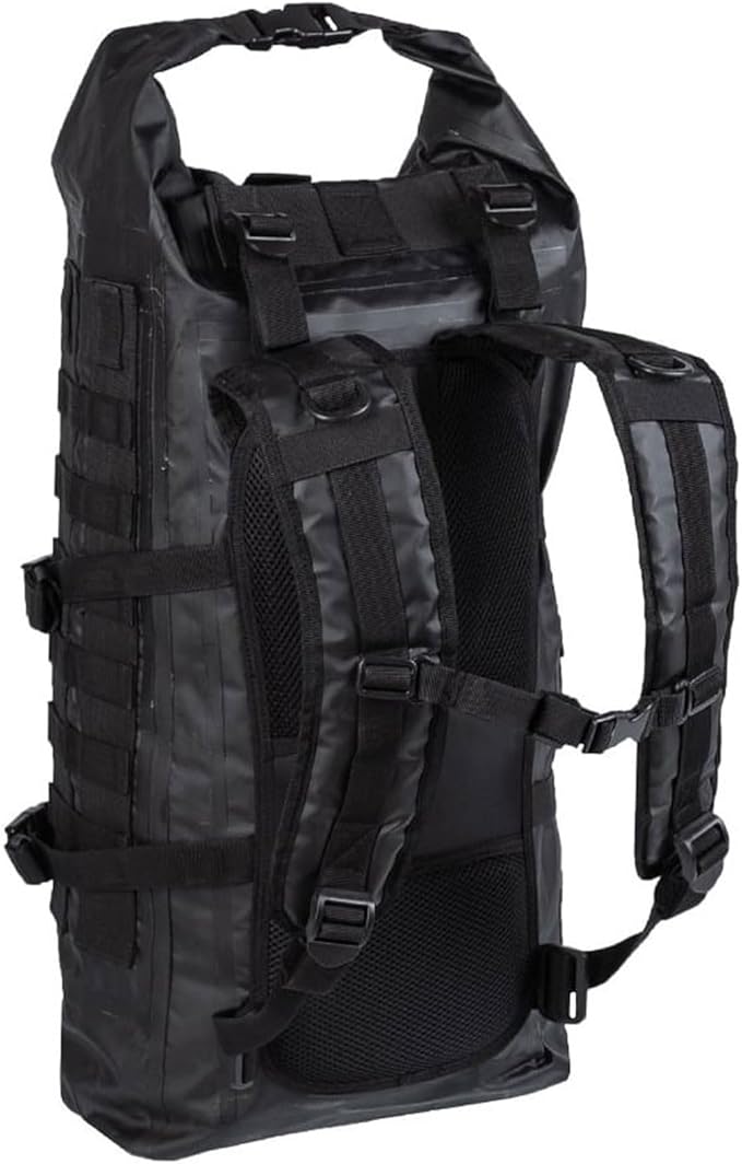 Mil-Tec Unisex 30L Tactical Seals Dry Bag - Secure Rugged Durable Waterproof Outdoor Kayaking Boating Camping Hiking MOLLE Backpack with Adjustable Wide Shoulder Straps & Padded Back, Black