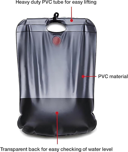 ELK Solar Heated Portable Shower Bag with Removable Hose - Ideal for Camping, Hiking, and Travel - 5 Gallon Capacity for Multiple Showers