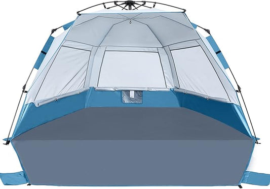 Beach Tent Instant Pop up Sun Shade Shelter for 4-6 Person with UV Protection,Extended Floor,3 Mesh Roll Up Windows with Carry Bag, Sandbags, Stakes(Turquoise)