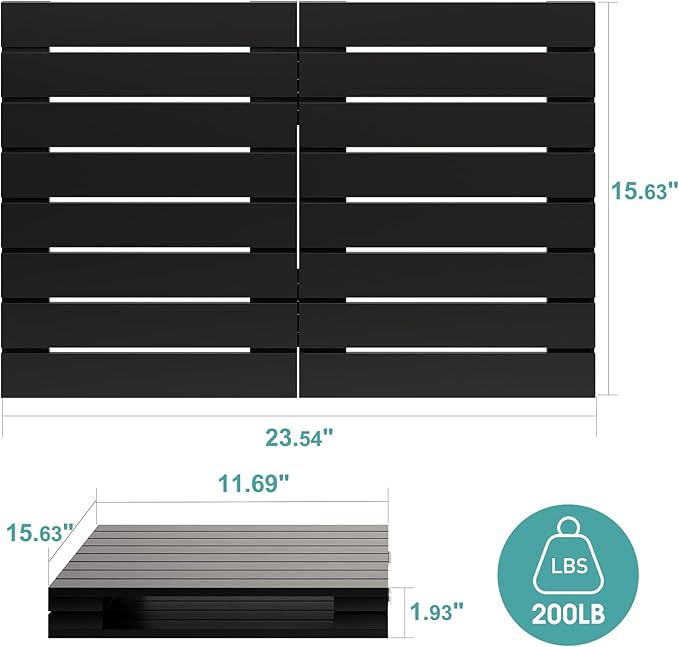 Waterproof Bamboo Bath Mat for Shower, Foldable | Non-Slip | Heavy Duty, Wooden Bath Mat, Floor Mat and Doormat for Indoor Outdoor (Black, 23.5 x 15.6IN)