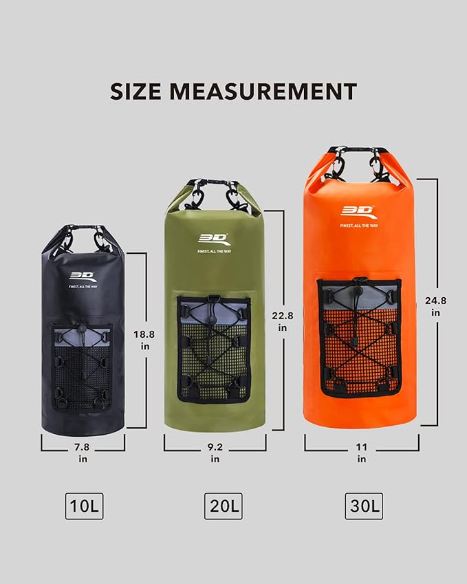 3D MAXpider Roll Top Dry Bag Backpack 30L, Waterproof Lightweight Floating Marine Drybag, Detachable Straps, Mesh Front Pocket - Travel, Hiking, Fishing, Swimming, Boating, Kayaking, Camping (Orange)