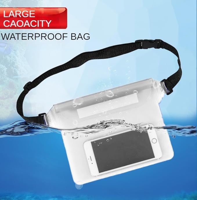 Waterproof Bag with Adjustable Waistband and Touch Sensitive Screen, Keeping Your Phone and Valuables Dry, Perfect for Drifting, Swimming, Kayaking, Rowing, Fishing (White)…