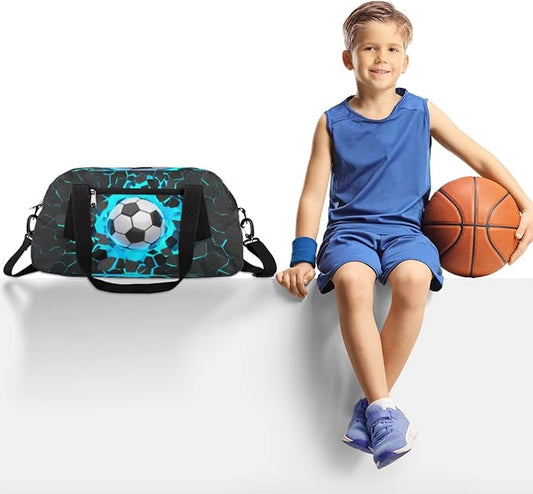 3d Light Wall Football Kids Overnight Duffle Bags Boys Girls Soccer Teen Sports Gym Bag for Weekender Travel Gymnastics Dance Ballet