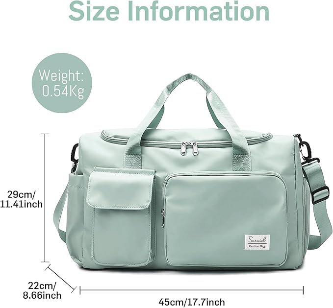 Travel Duffel Bag with Shoes Compartment Sports Gym Bag with Dry Wet Separated Pocket for Men and Women, Overnight Bag Weekender Bag Training Handbag Yoga Bag - Light Green