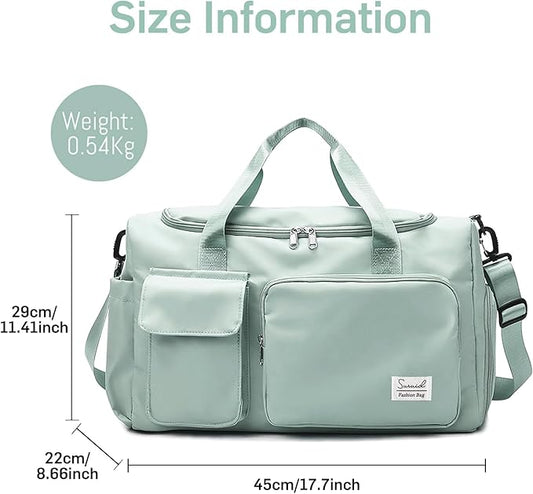 Travel Duffel Bag with Shoes Compartment Sports Gym Bag with Dry Wet Separated Pocket for Men and Women, Overnight Bag Weekender Bag Training Handbag Yoga Bag - Light Green