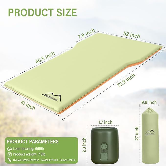 SUV Air Mattress Car Bed Camping, Inflatable Car Camping Pad with Air Pump, Ultrathick Memory Foam Camping Mattress, 9.0 R-Value Insulated Sleeping Pad 2 Person, Camping Mat for Hiking and Backpacking