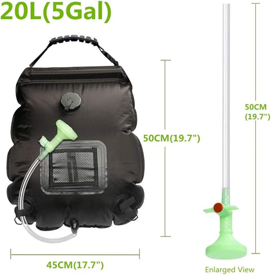 Solar Shower Bag, Solar Heating Camping Shower Bag, 5Gal(20L) Portable Camping Shower Bag, with Removable Hose and On-Off Switchable Shower Head, for Outdoor Traveling/Climbing/Hiking/Beach/Swimming