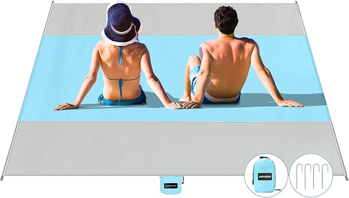 AlphaBeing Beach Blanket โ Oversized 84"x84" Sandproof, Waterproof, Quick-Dry Mat for 1โ7 Adults