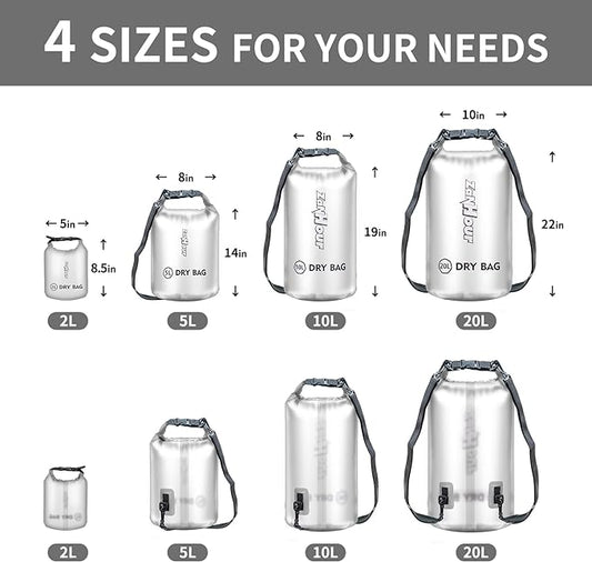 Waterproof Dry Bag - Roll Top Transparent Storage Bag,2L/5L/10L/20L,Suitable for Traveling, Swimming, Kayaking, Camping, Fishing, Rainy Day Trips