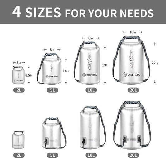 Waterproof Dry Bag - Roll Top Transparent Storage Bag,2L/5L/10L/20L,Suitable for Traveling, Swimming, Kayaking, Camping, Fishing, Rainy Day Trips