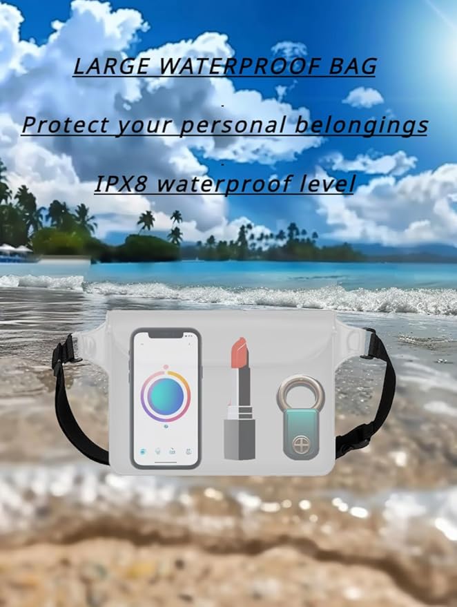 Waterproof Bag with Adjustable Waistband and Touch Sensitive Screen, Keeping Your Phone and Valuables Dry, Perfect for Drifting, Swimming, Kayaking, Rowing, Fishing (White)…