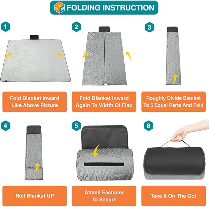 SUN CUBE Large Waterproof Camping Blanket, Fleece Quilted Stadium Blanket for Cold Weather, Windproof Foldable Outdoor Blanket Mat for Picnic, Beach, Pets, Car, 60x80in